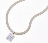Diamonique Herringbone Pendant Clear Necklace, Sterling Silver